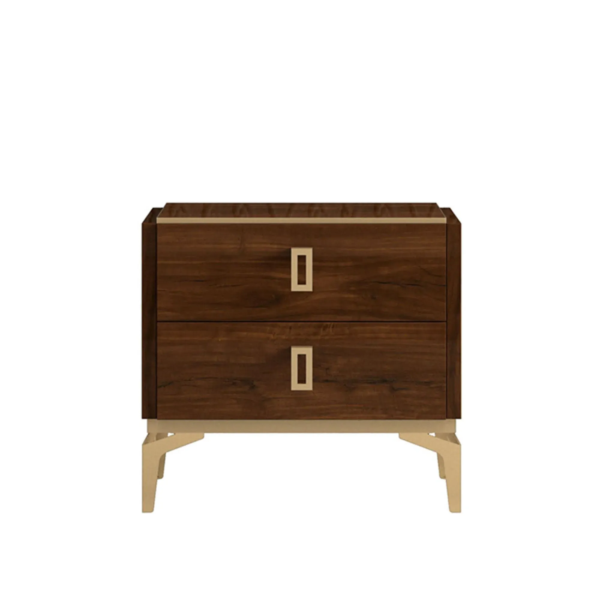Eva 2 Drawer Bedside Cabinet with Gold Trim - Walnut