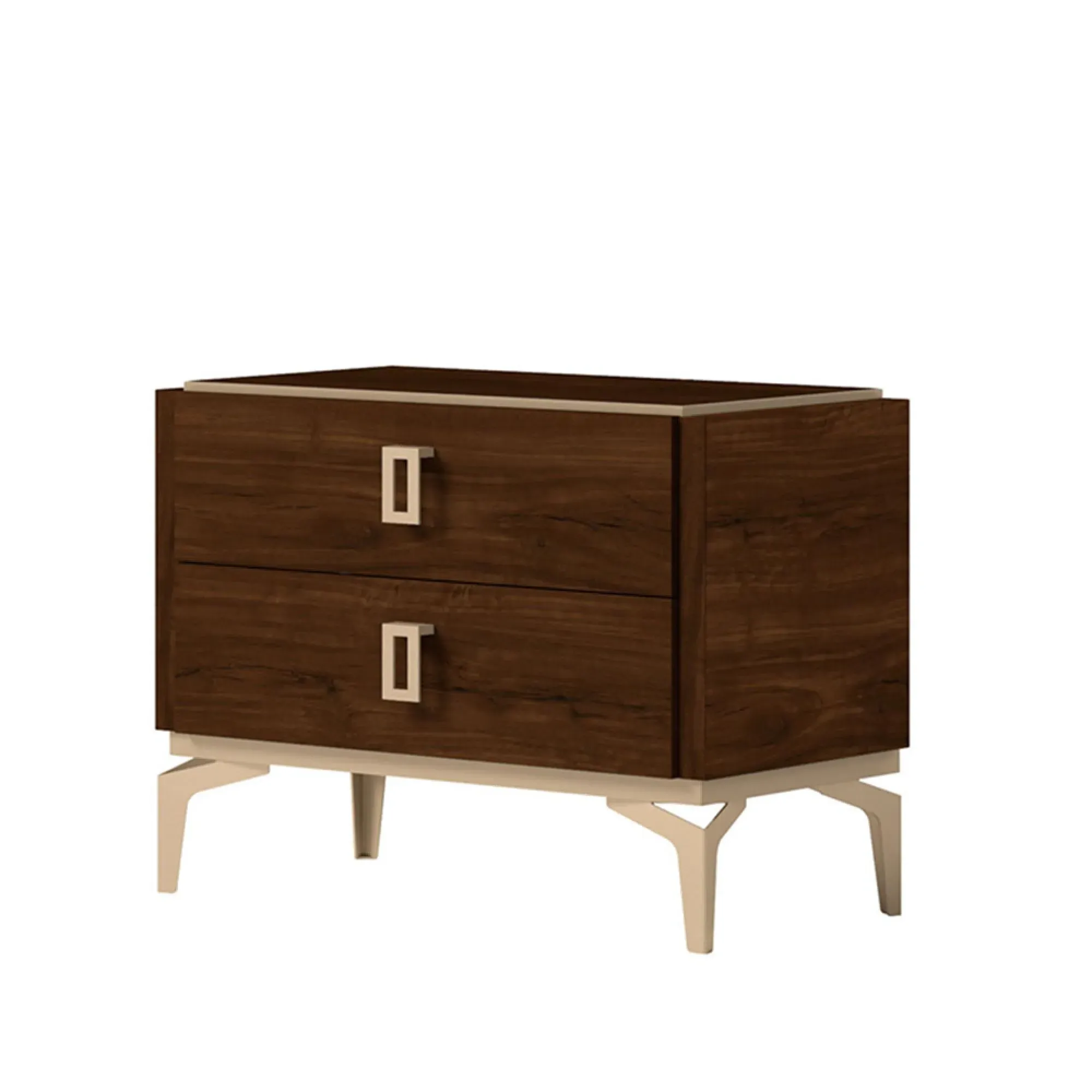 Eva 2 Drawer Bedside Cabinet with Gold Trim - Walnut