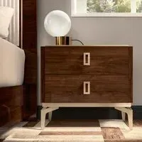 Eva 2 Drawer Bedside Cabinet with Gold Trim - Walnut