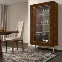 Eva 2 Glass Door Vitrine with Gold Trim - Walnut