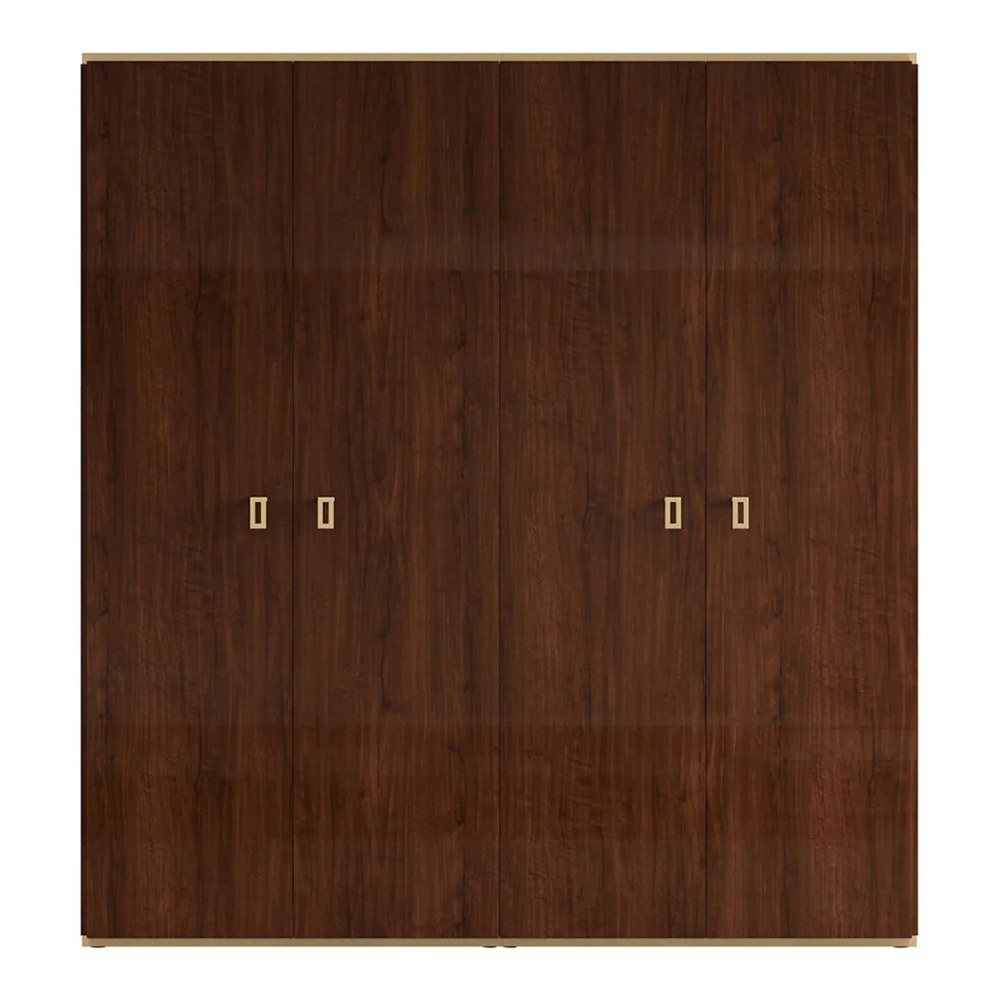 Eva 4 Door Wardrobe with Gold Trim - Tobacco Walnut