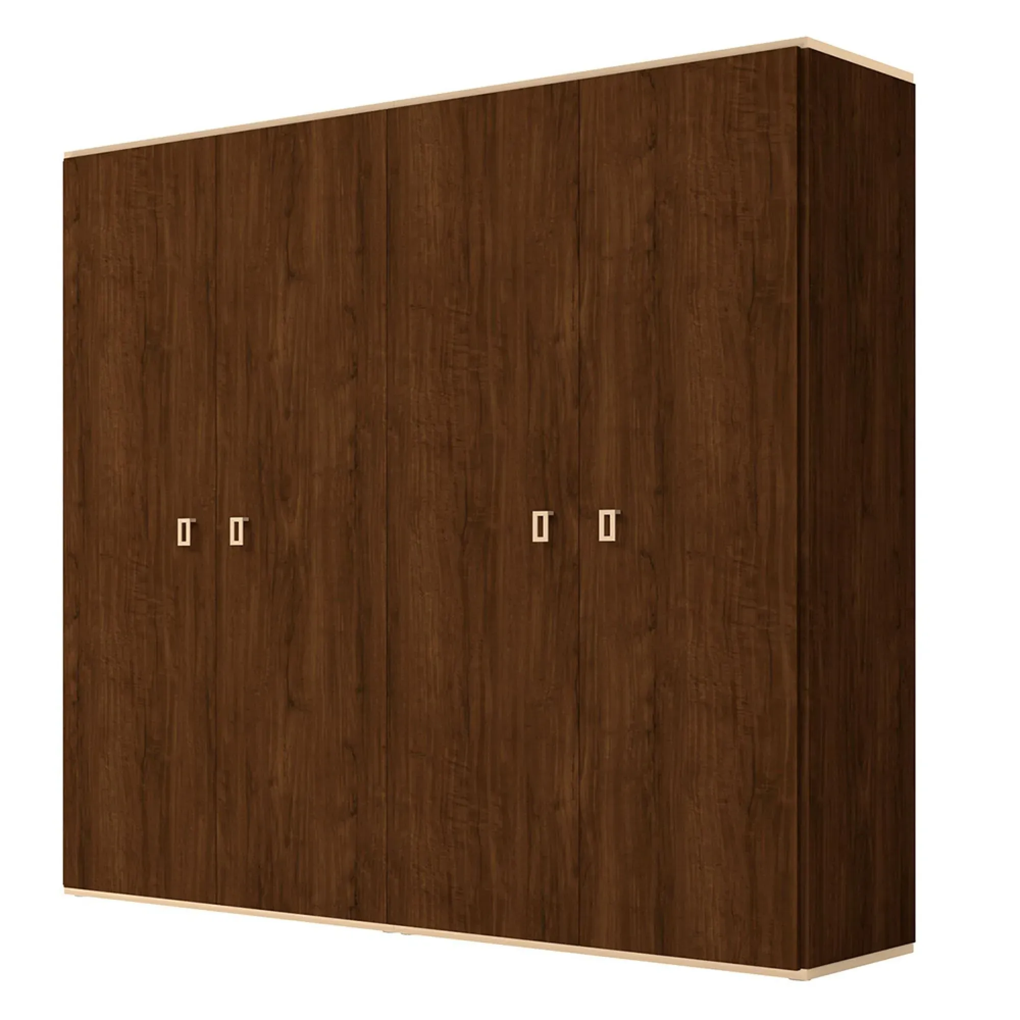 Eva 4 Door Wardrobe with Gold Trim - Tobacco Walnut