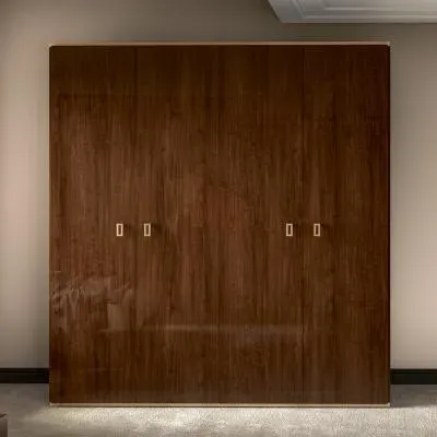 Eva 4 Door Wardrobe with Gold Trim - Tobacco Walnut