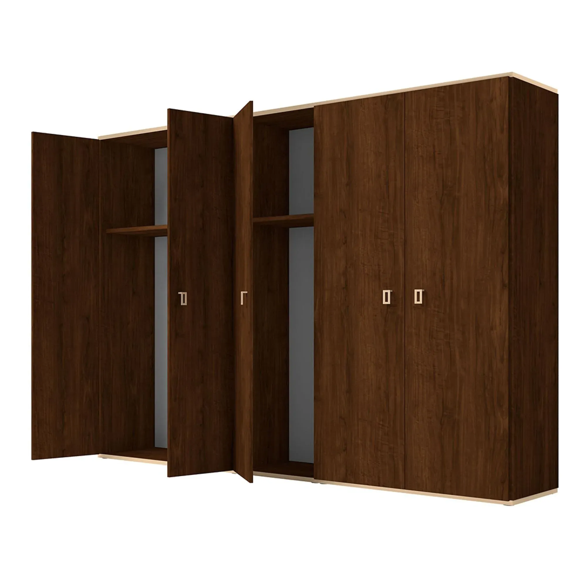Eva 5 Door Wardrobe with Gold Trim - Tobacco Walnut