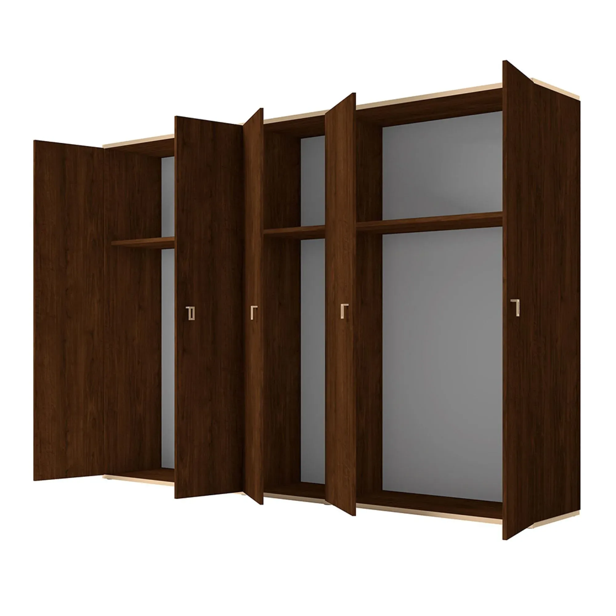 Eva 5 Door Wardrobe with Gold Trim - Tobacco Walnut