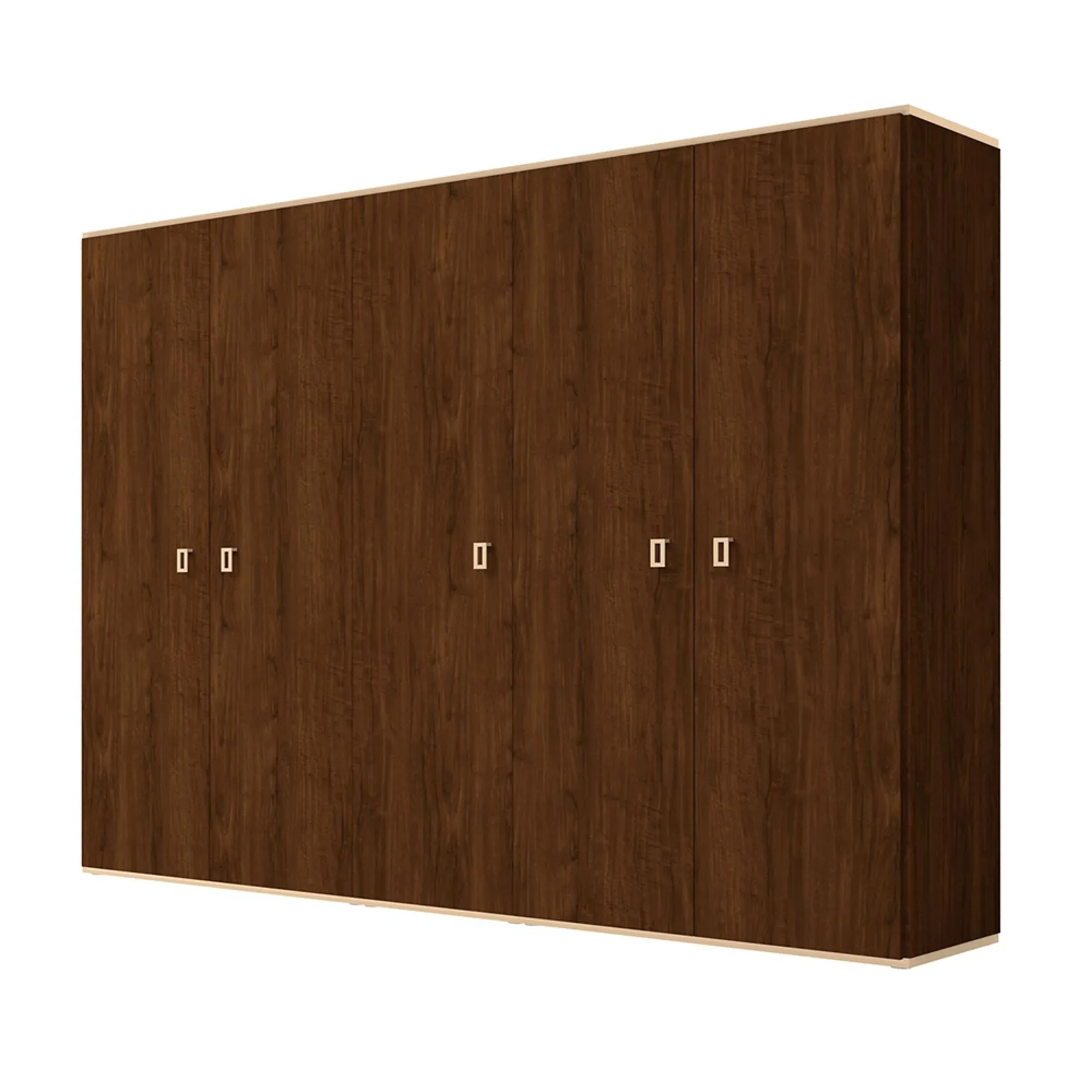 Eva 5 Door Wardrobe with Gold Trim - Tobacco Walnut