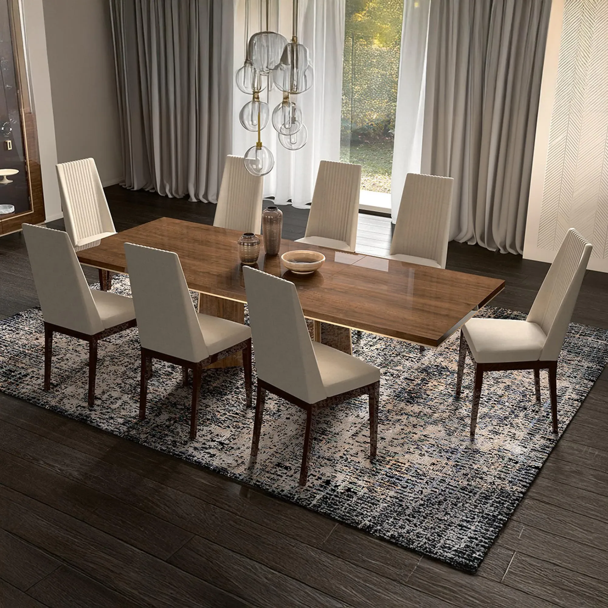 Eva 6-10 Seater Extending Dining Table with Gold Trim - Walnut