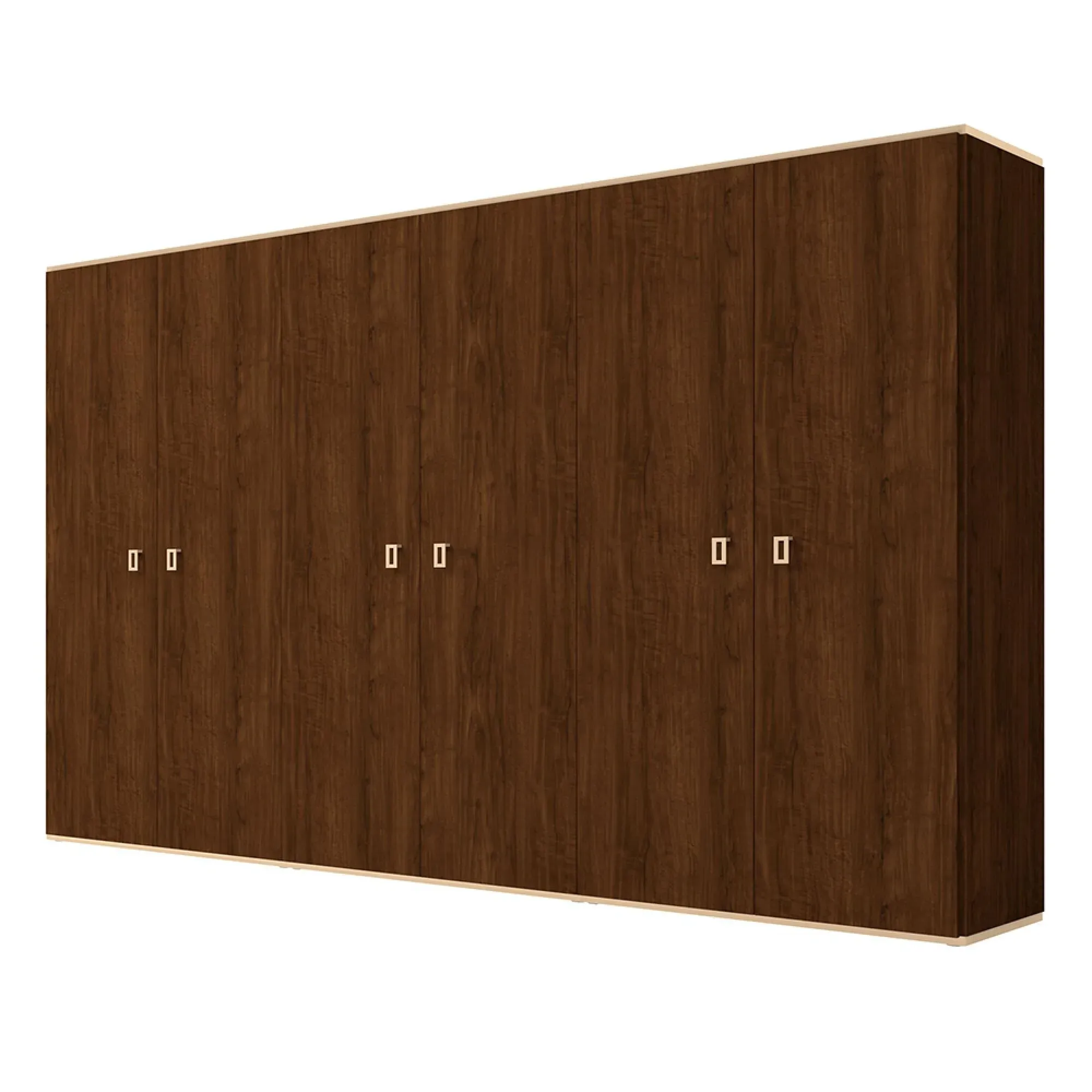 Eva 6 Door Wardrobe with Gold Trim - Tobacco Walnut