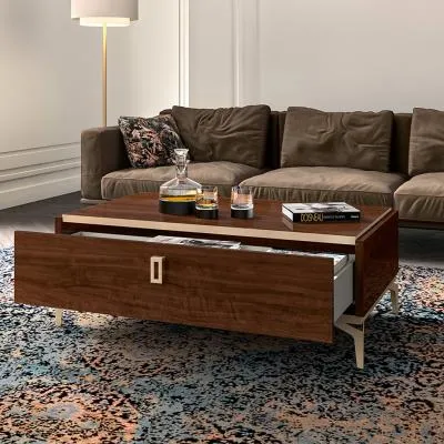 Eva Italian Coffee Table with Storage - Tobacco Walnut