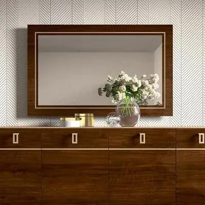 Eva Italian Wall Mirror with Gold Trim - Tobacco Walnut