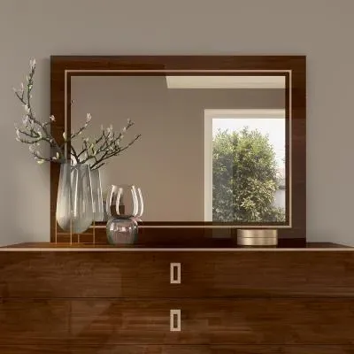 Eva Italian Wall Mirror with Gold Trim - Tobacco Walnut image