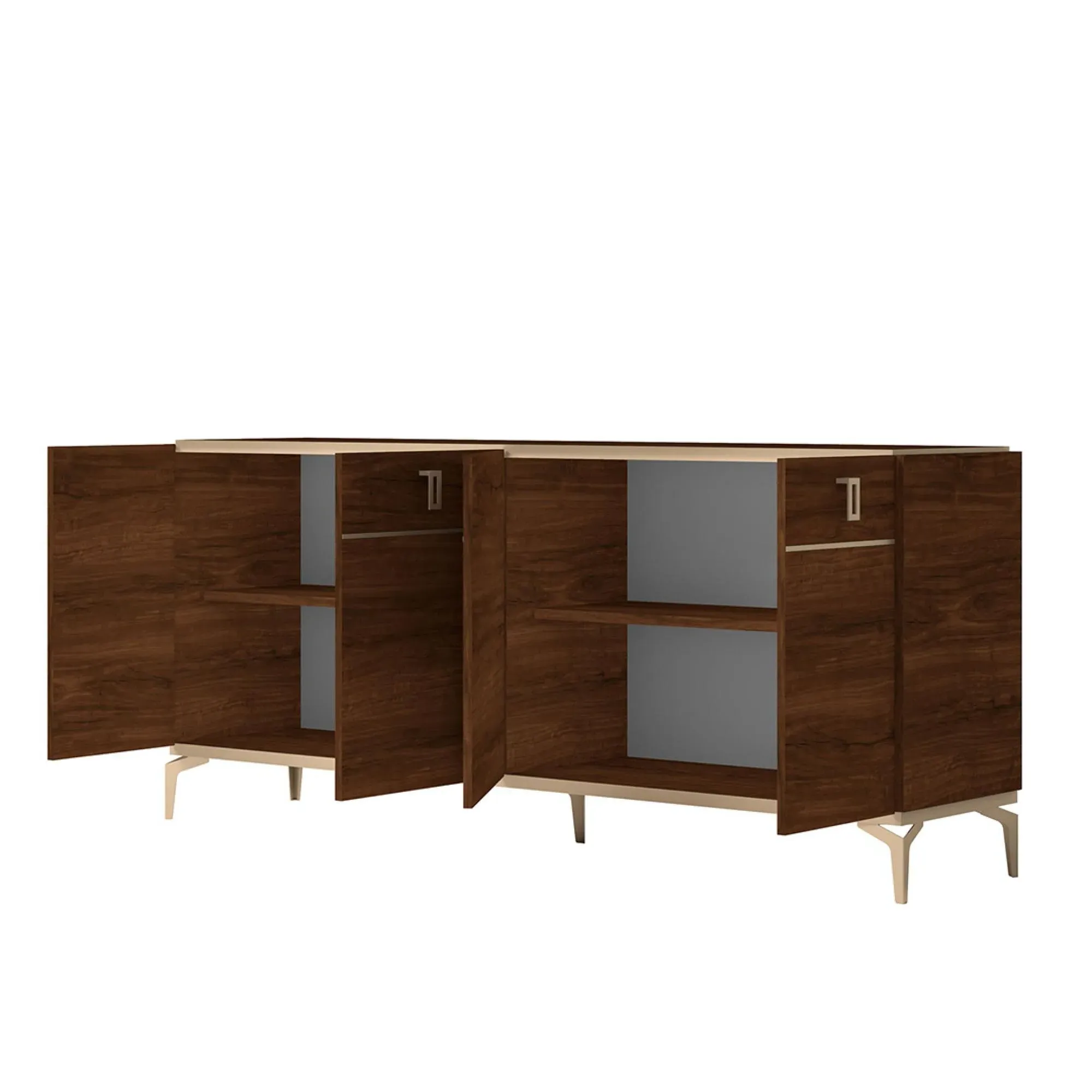 Eva Large Buffet Sideboard with Gold Trim - Tobacco Walnut