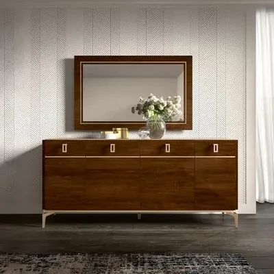 Eva Large Buffet Sideboard with Gold Trim - Tobacco Walnut image