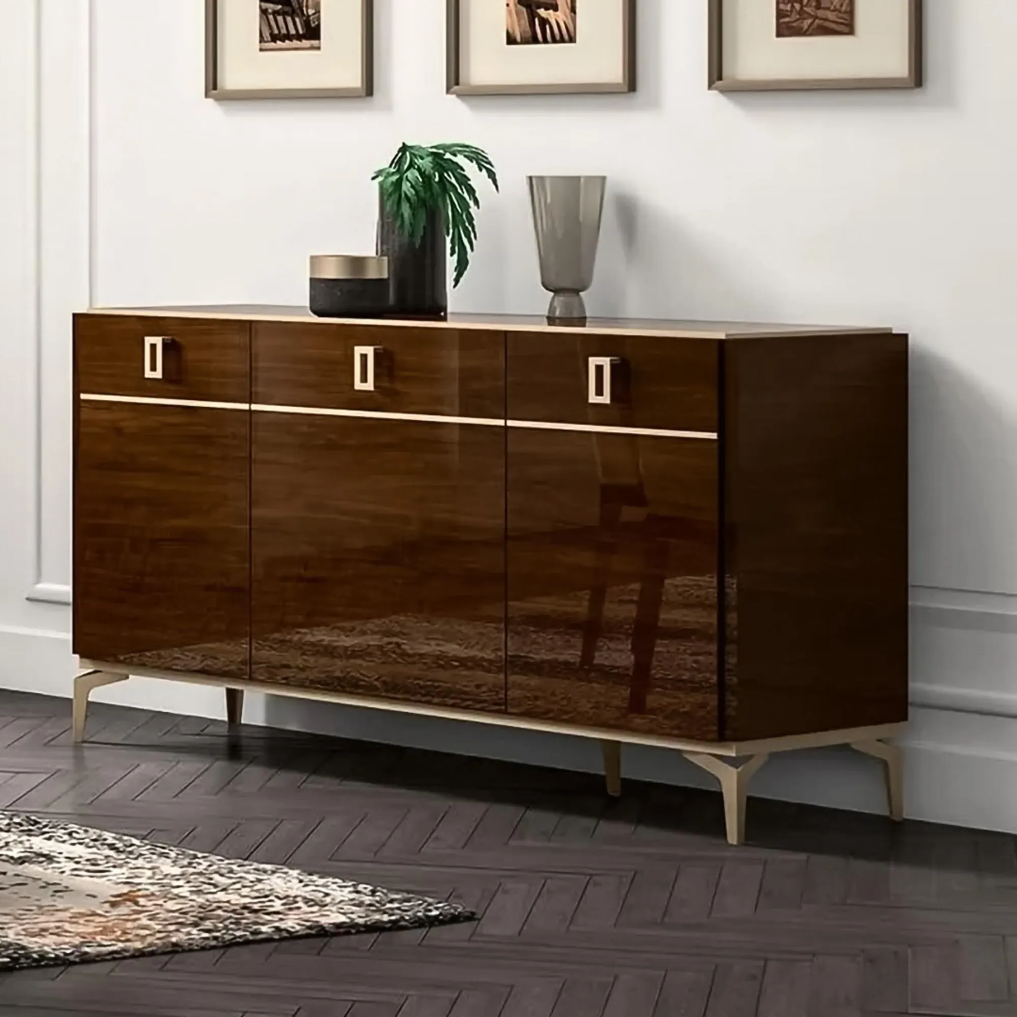 Eva Medium Buffet Sideboard with Gold Trim - Walnut