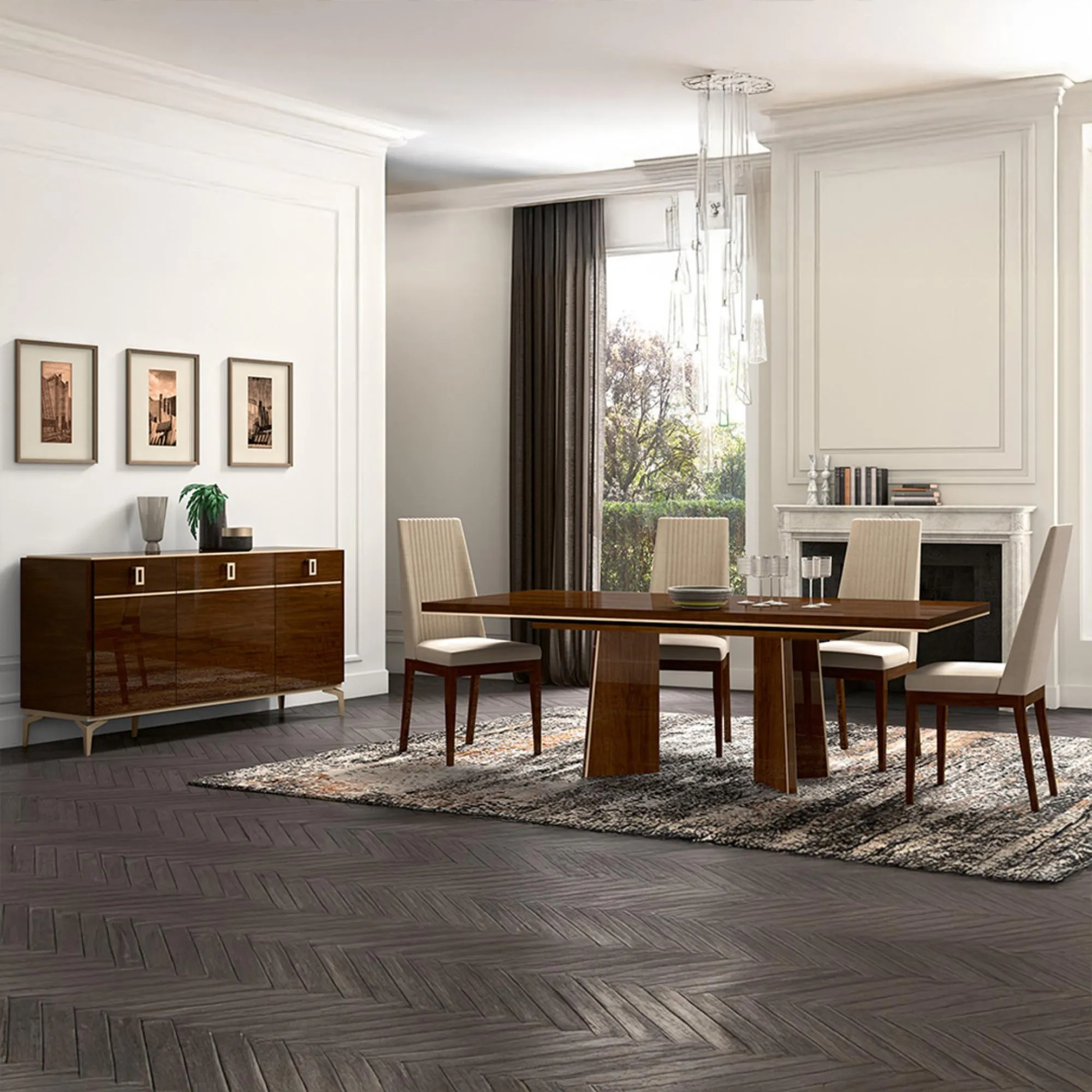 Eva Medium Buffet Sideboard with Gold Trim - Walnut