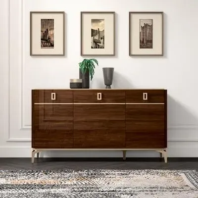 Eva Medium Buffet Sideboard with Gold Trim - Walnut image