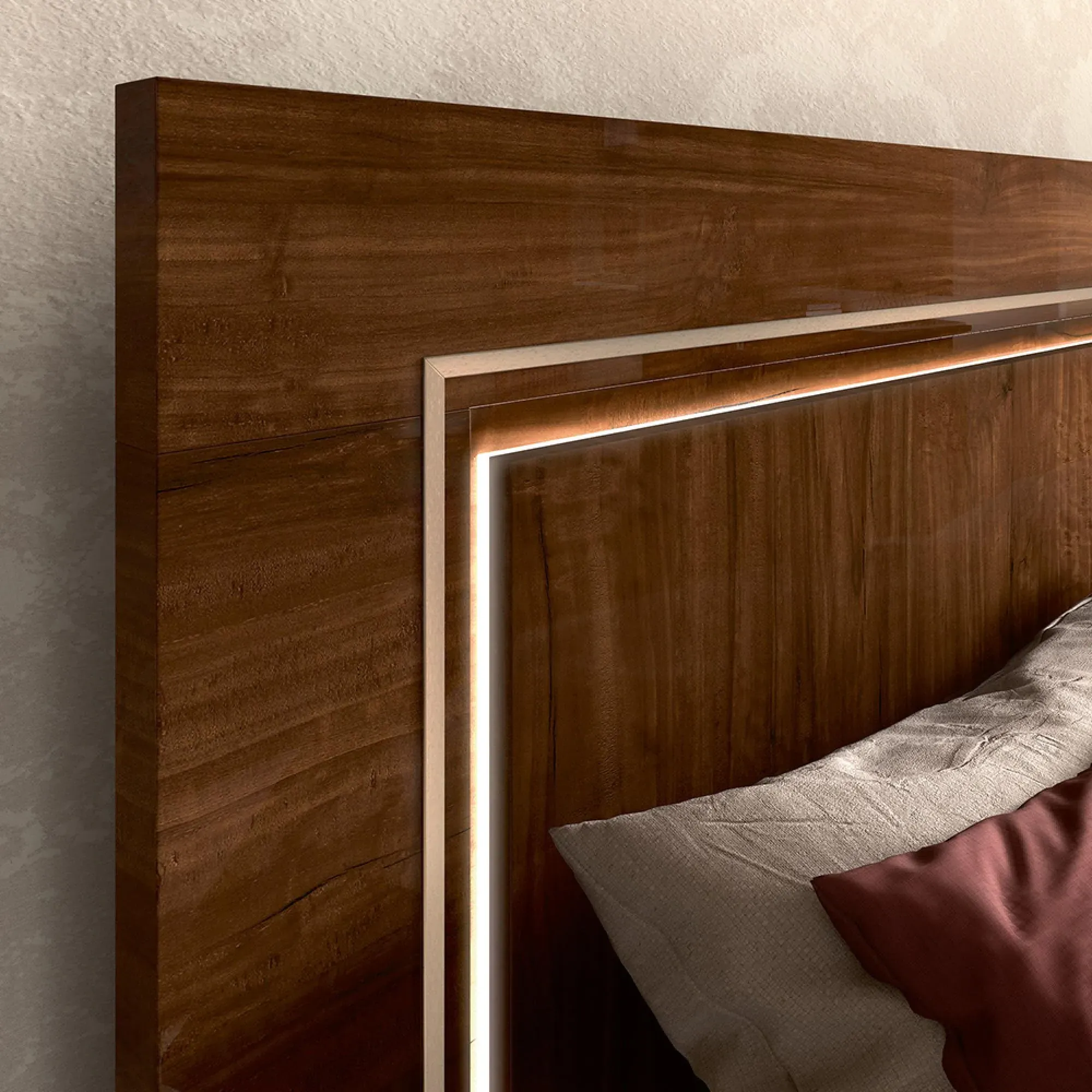 Eva Walnut Italian Bed with Gold Trim - Tobacco Walnut