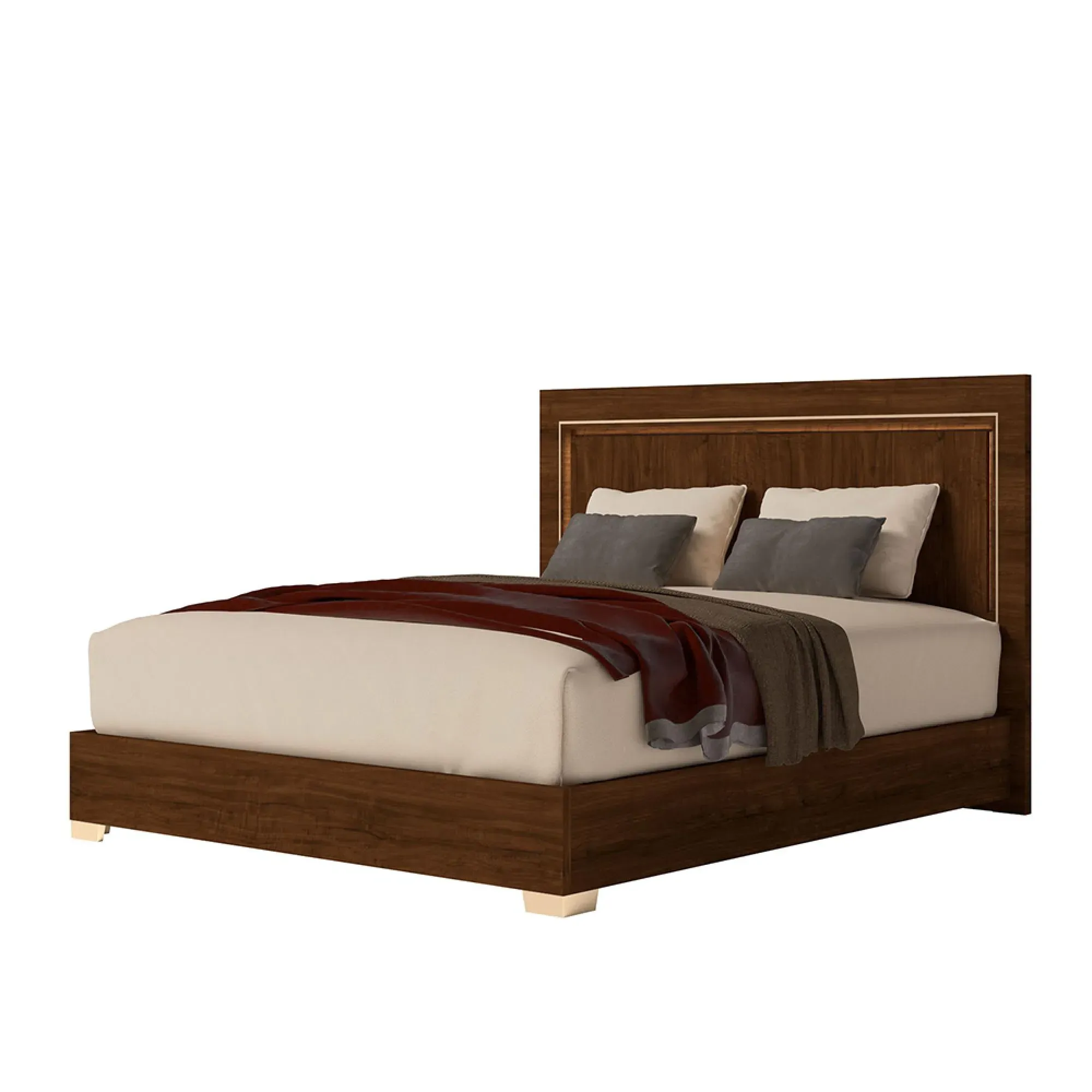 Eva Walnut Italian Bed with Gold Trim - Tobacco Walnut