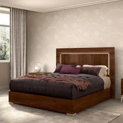 Eva Walnut Italian Bed with Gold Trim - Tobacco Walnut