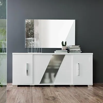 Lisa Extra Large 4 Door Sideboard - White, High Gloss