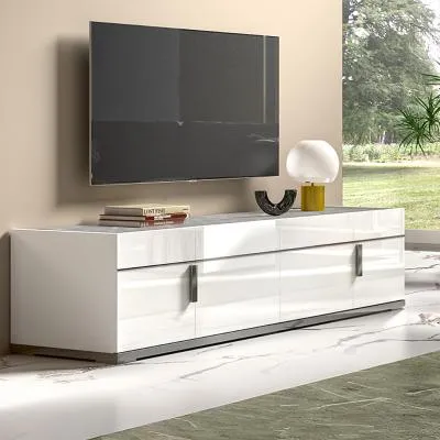 Mara Italian TV Unit with Metal Handle - White