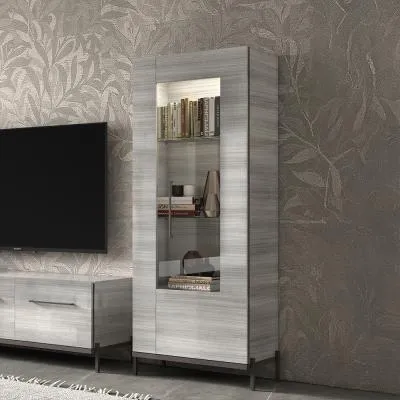 Mia 1 Door Display Cabinet RHF - Grey, Eucalyptus