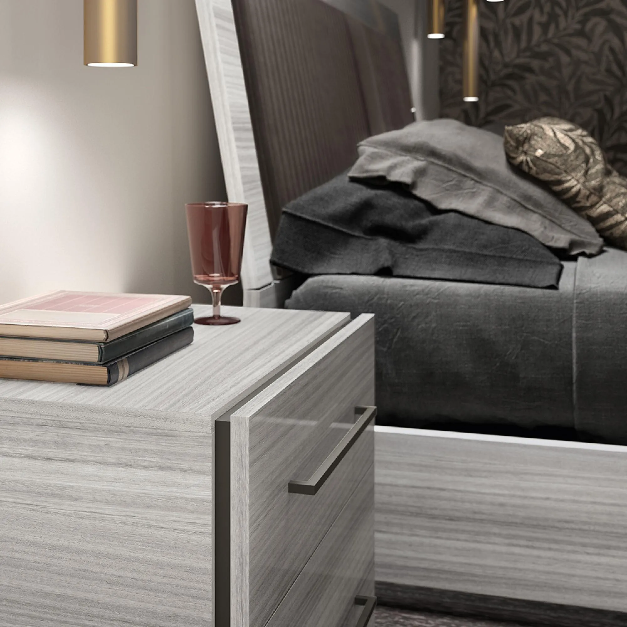 Mia 2 Drawer Bedside Cabinet with Handles - Silver Grey