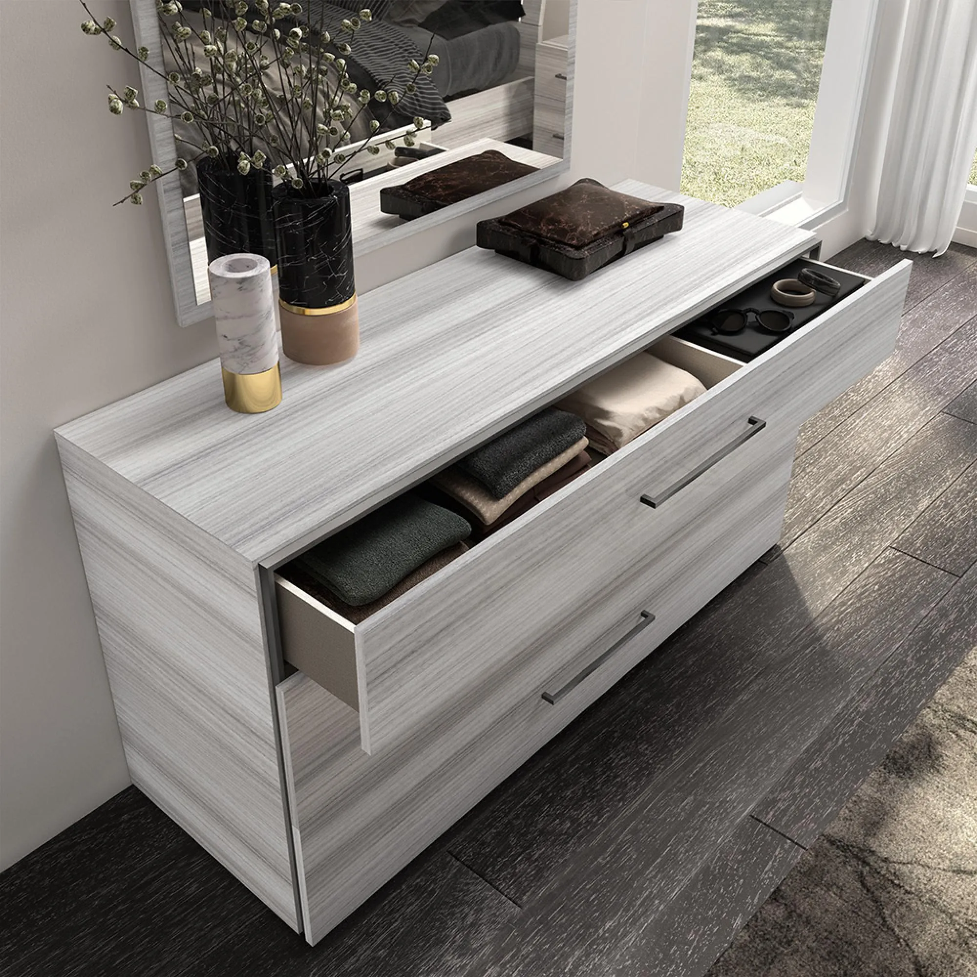 Mia 3 Drawer Dresser with Handles - Grey