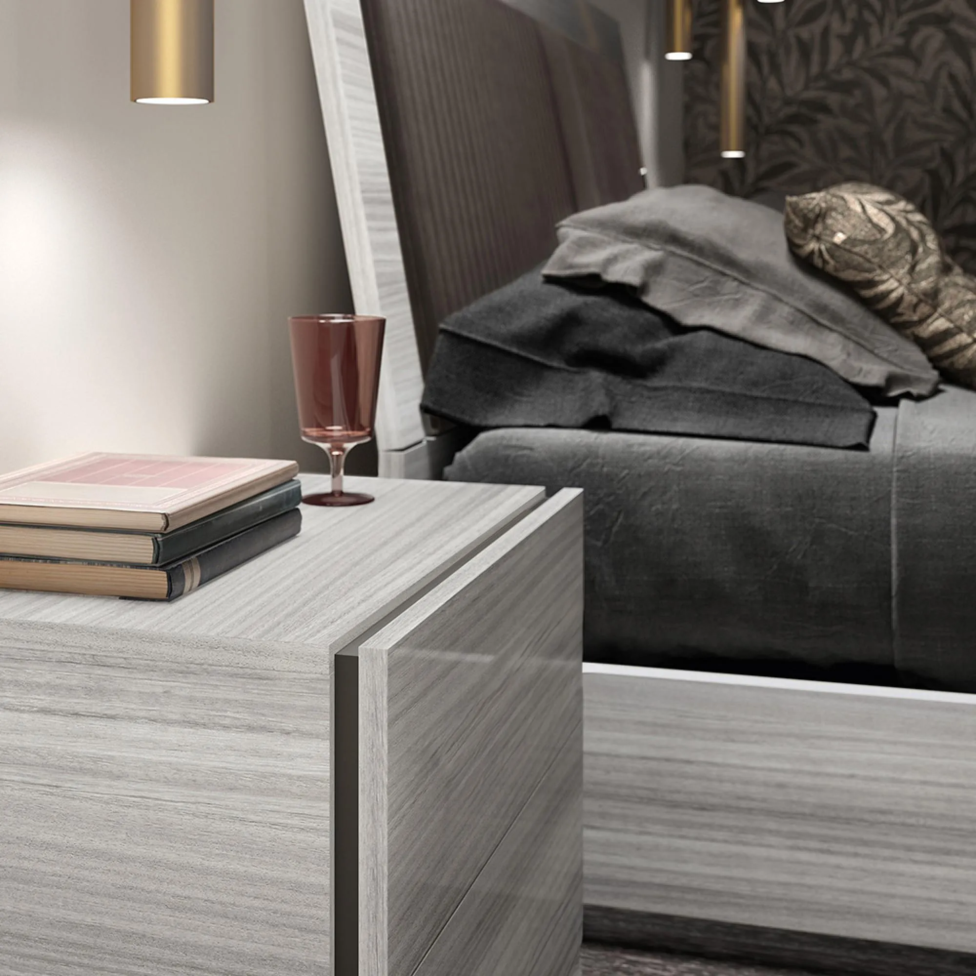 Mia Italian 2 Drawer Bedside Cabinet - Grey