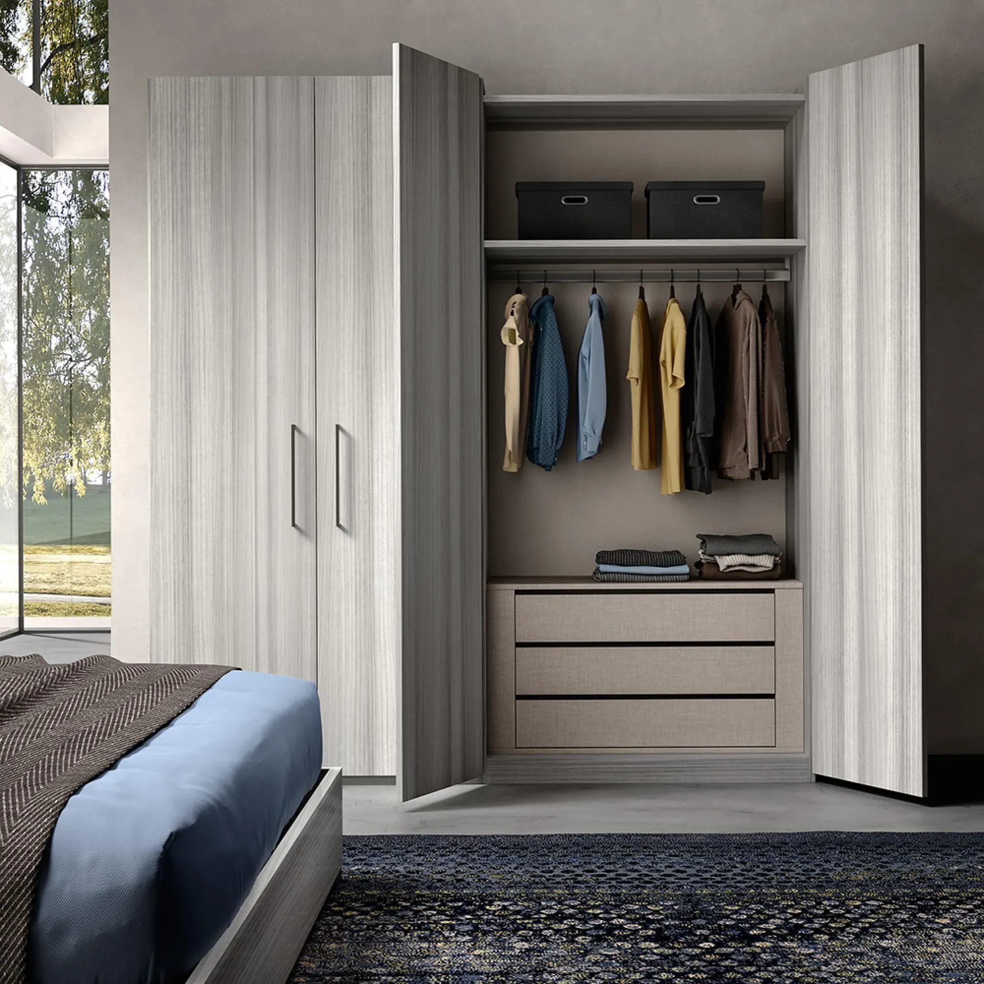 Mia Italian 4 Door Wardrobe - Silver Grey