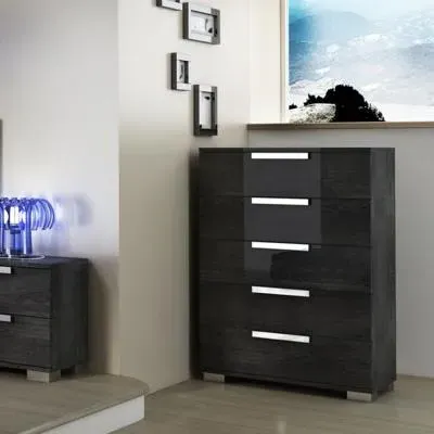 Sarah 5 Drawer Tall Chest with Horizontal Handles - Grey Birch image