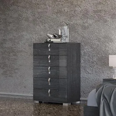 Sarah 5 Drawer Tall Chest with Vertical Handles - Grey Birch