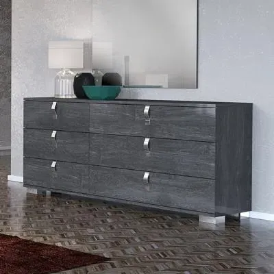 Sarah 6 Drawer Wide Dresser with Vertical Handles - Grey Birch