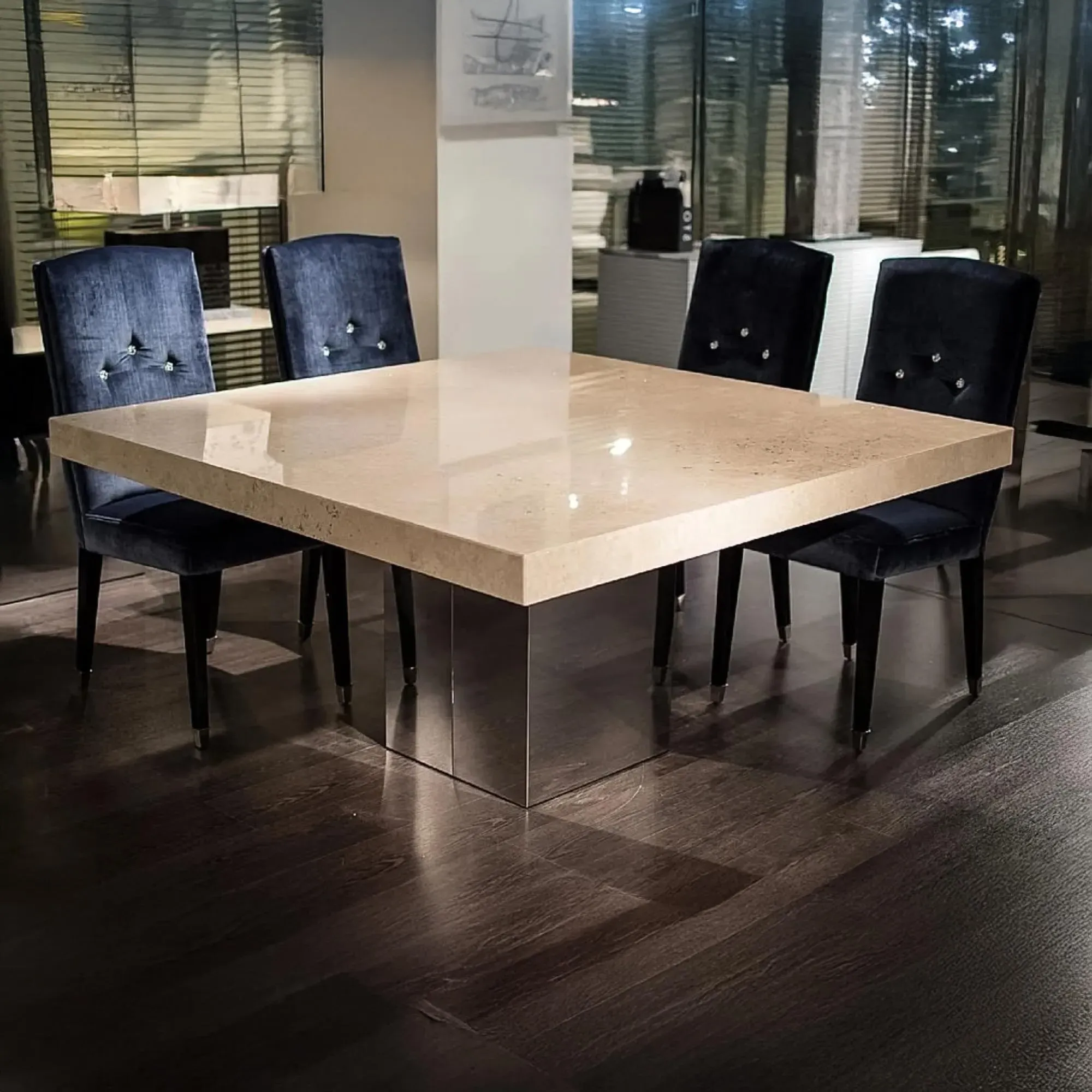 Athena 8 Seater Square Dining Table - Marble, Steel