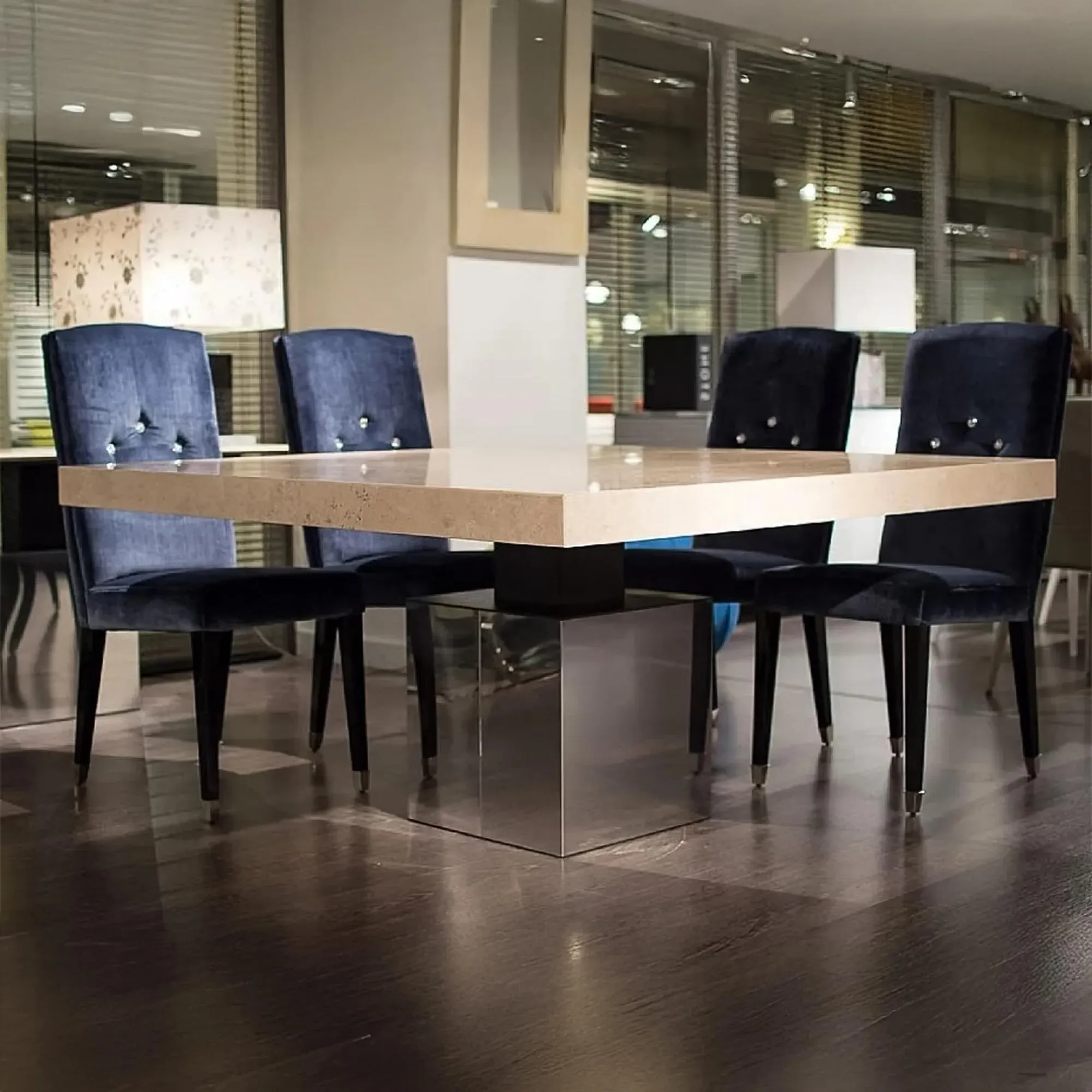 Athena 8 Seater Square Dining Table - Marble, Steel