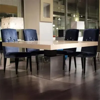Athena 8 Seater Square Dining Table - Marble, Steel
