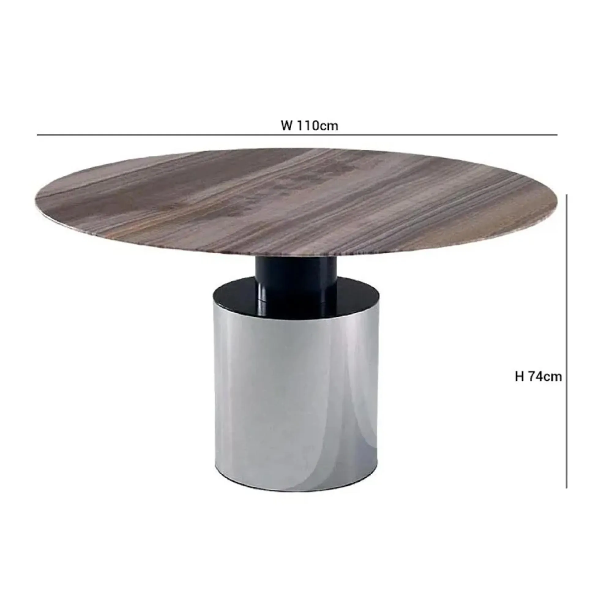 Athena Round Dining Table with Steel Pedestal Base - Marble