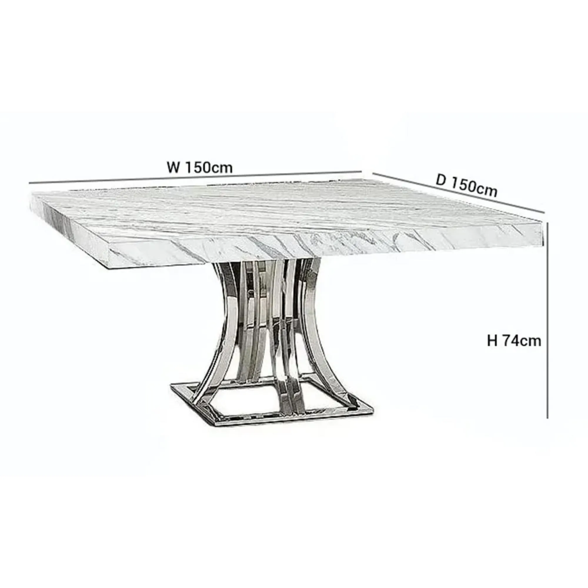 Aurora 8-Seater Square Dining Table - Marble, Stainless Steel