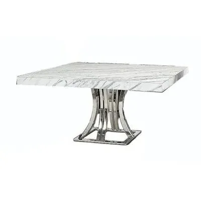 Aurora 8-Seater Square Dining Table - Marble, Stainless Steel
