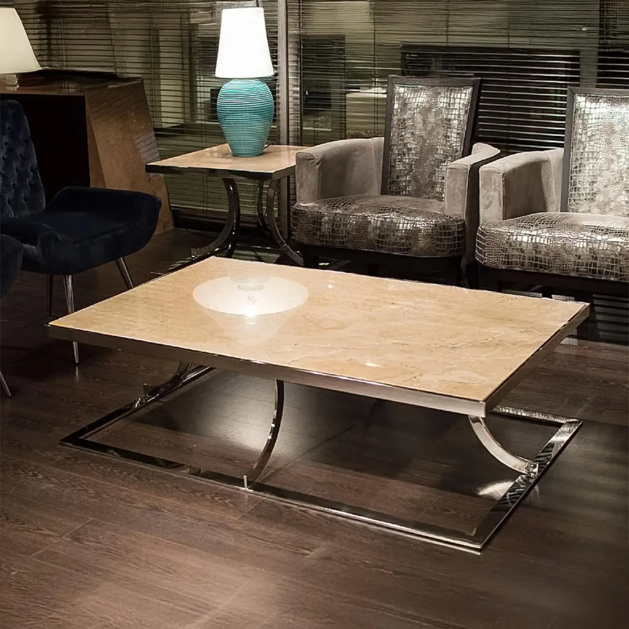 Aurora Coffee Table - Marble, Stainless Steel