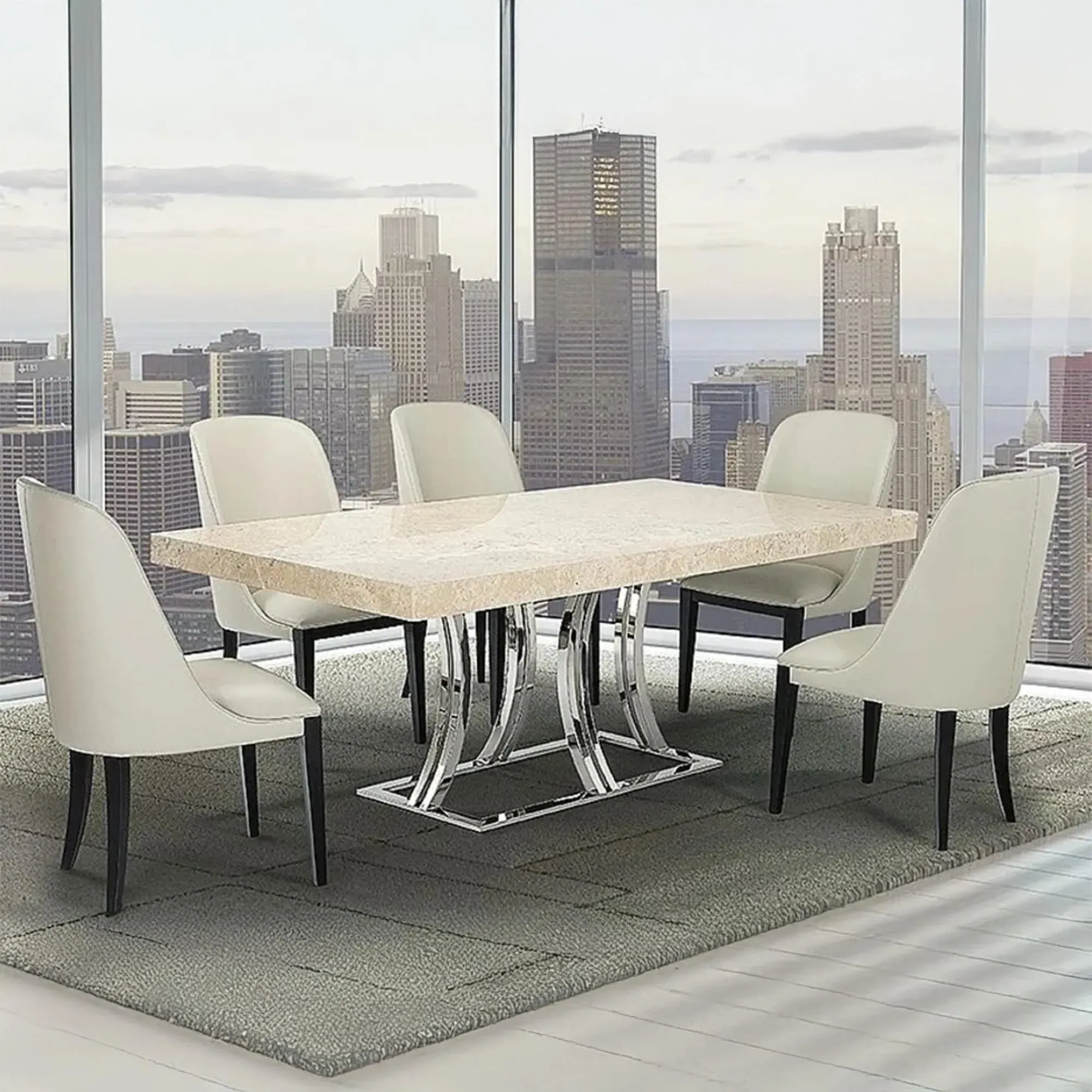 Aurora Dining Table - Marble, Stainless Steel