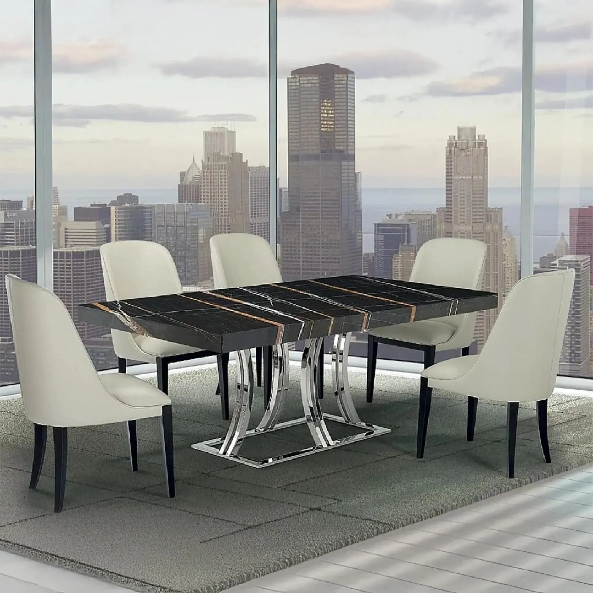 Aurora Dining Table - Marble, Stainless Steel