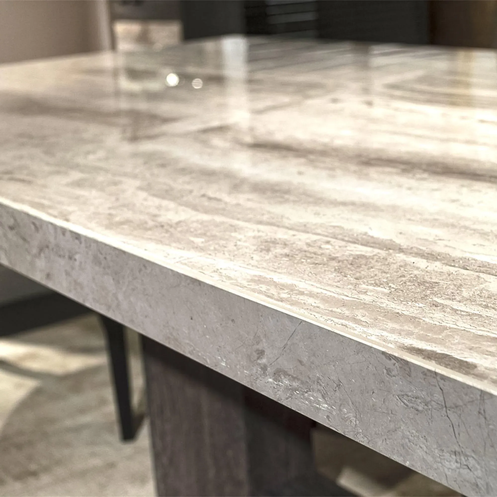 Blade Light Dining Table with Wooden Base - Marble, Steel