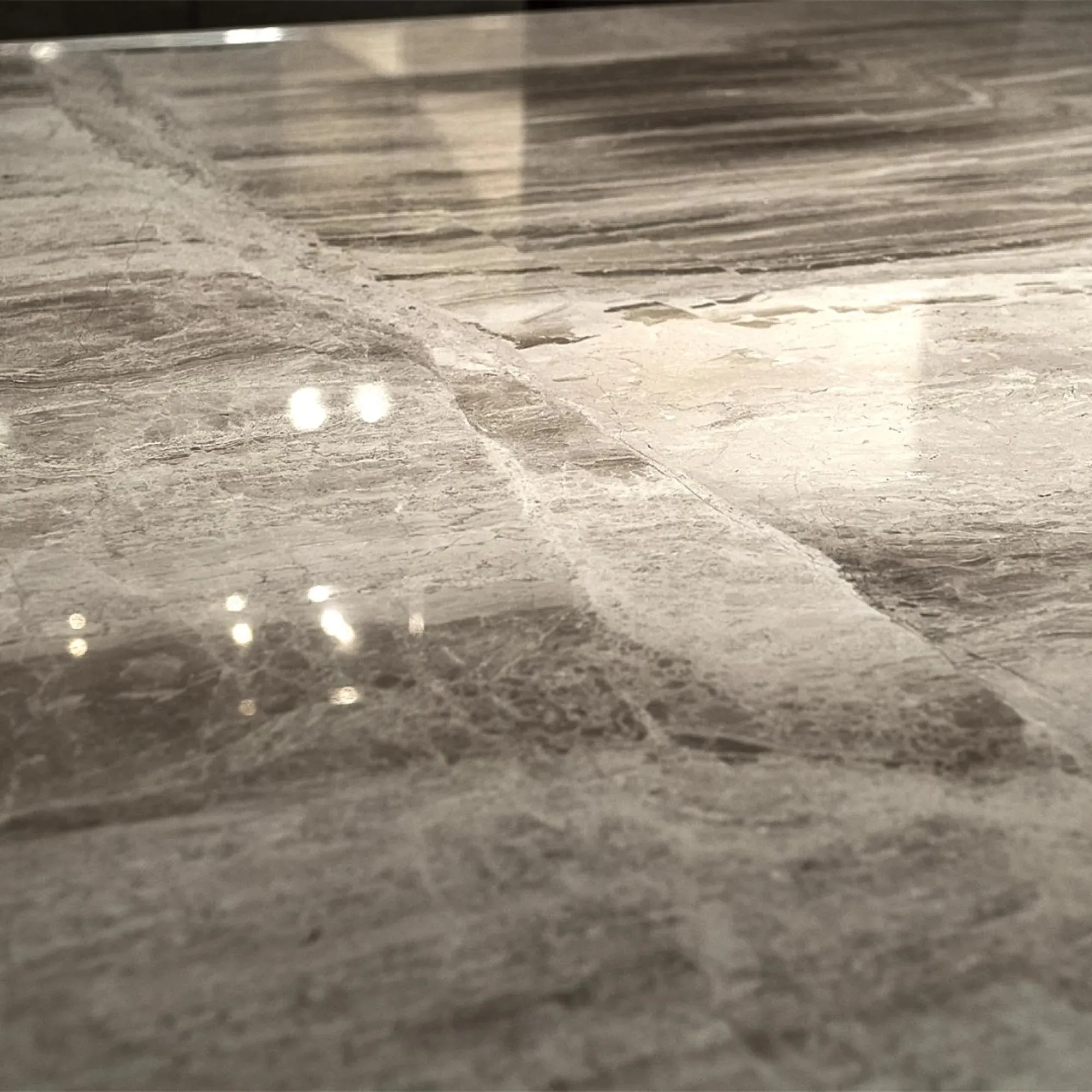 Blade Light Dining Table with Wooden Base - Marble, Steel