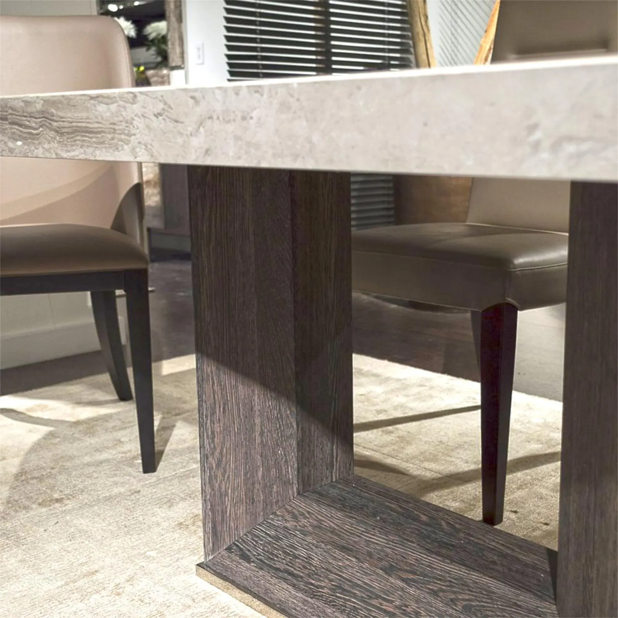 Blade Light Dining Table with Wooden Base - Marble, Steel