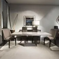 Blade Light Dining Table with Wooden Base - Marble, Steel