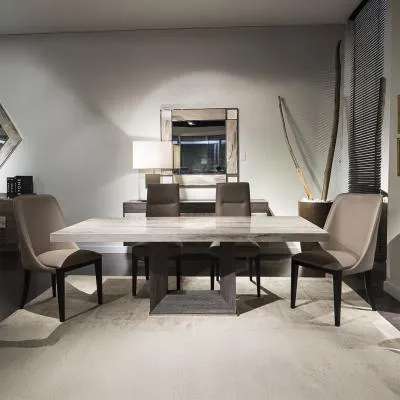 Blade Light Dining Table with Wooden Base - Marble, Steel