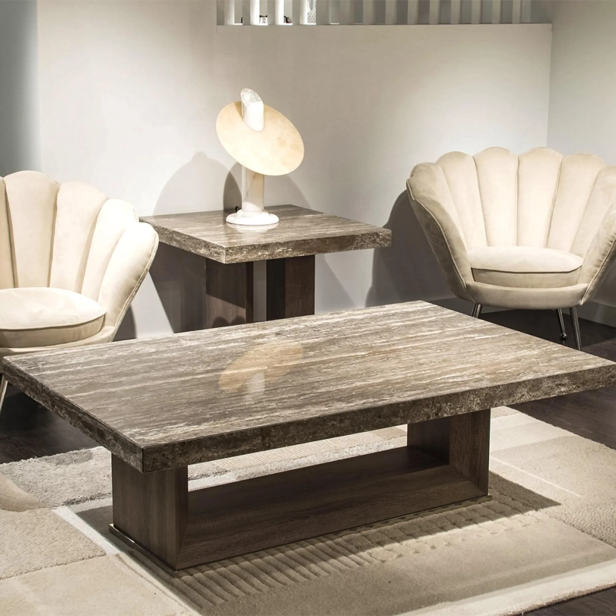 Blade Occasional Table with Wooden Base - Marble, Steel