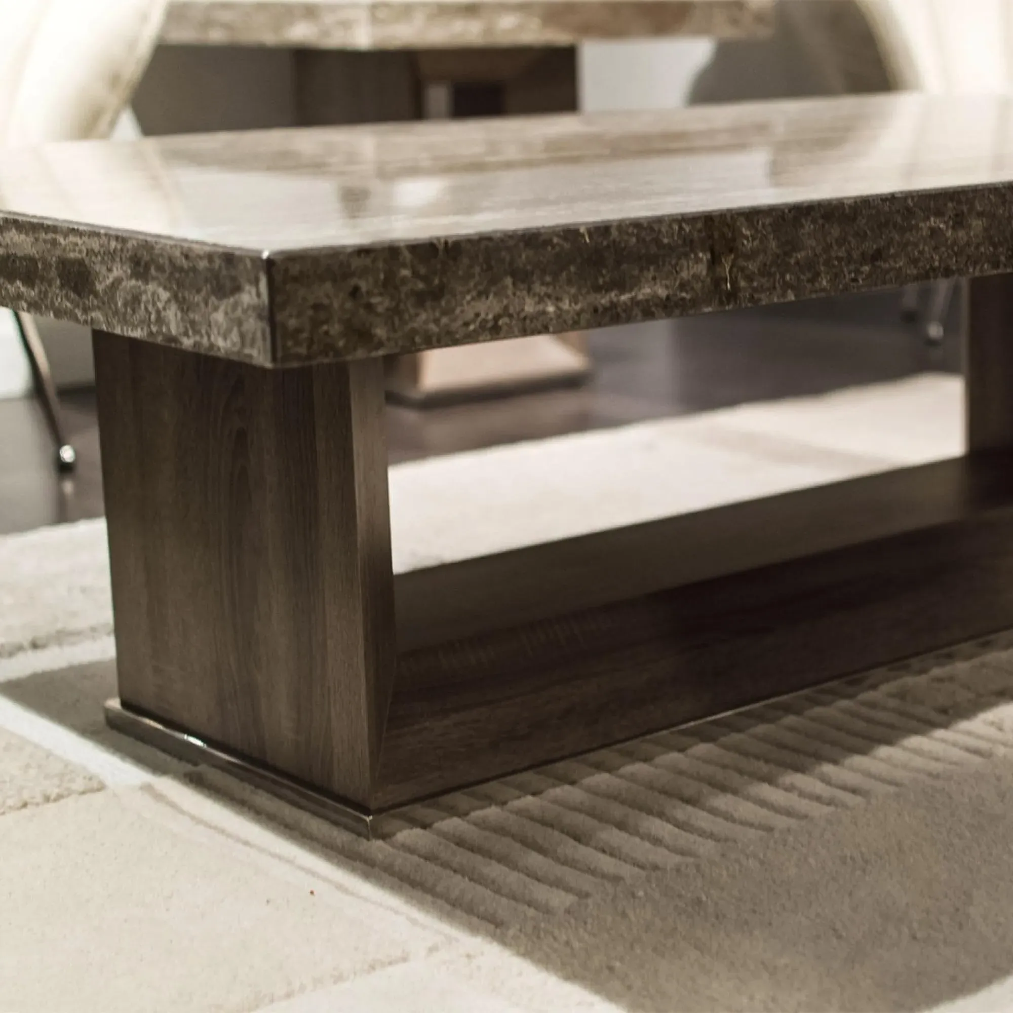 Blade Occasional Table with Wooden Base - Marble, Steel