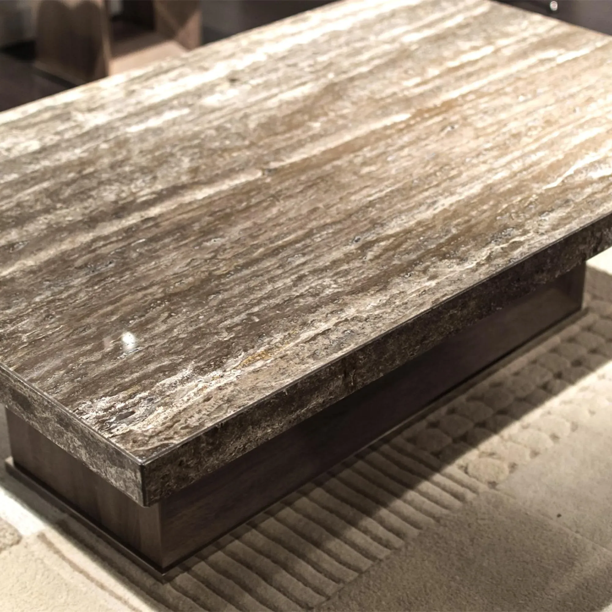 Blade Occasional Table with Wooden Base - Marble, Steel